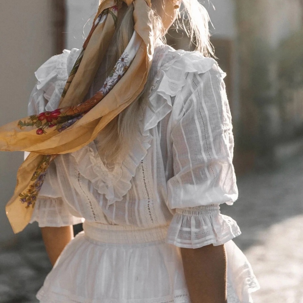 Spell & The Gypsy Womens Lisa Danielle Darling Blouse Sz Small White Ruffle - Picture 2 of 12